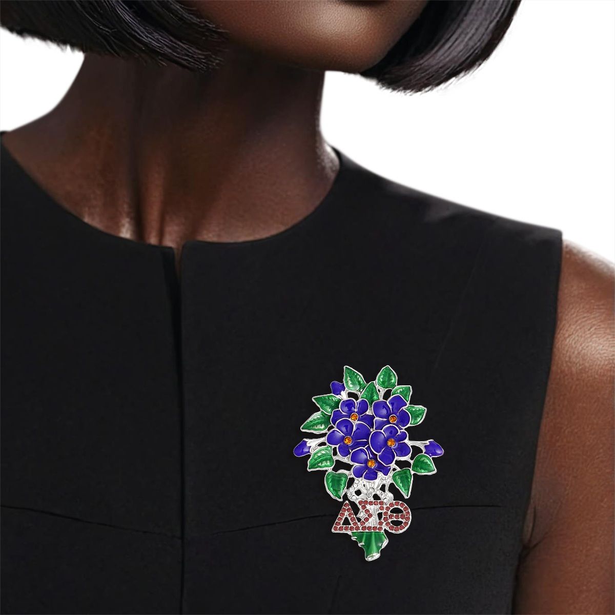 DST Sorority Purple Violets Silver Brooch Women