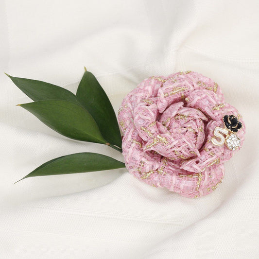 Brooch Couture Pink Tweed Camellia Bloom Pin