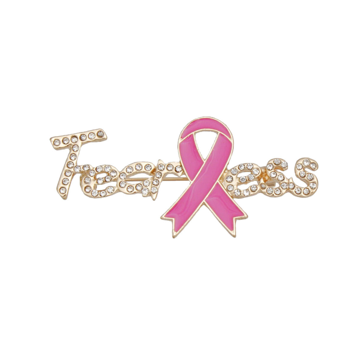 Breast Cancer Gold Fearless Pink Ribbon Brooch