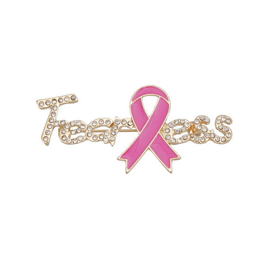 Breast Cancer Gold Fearless Pink Ribbon Brooch