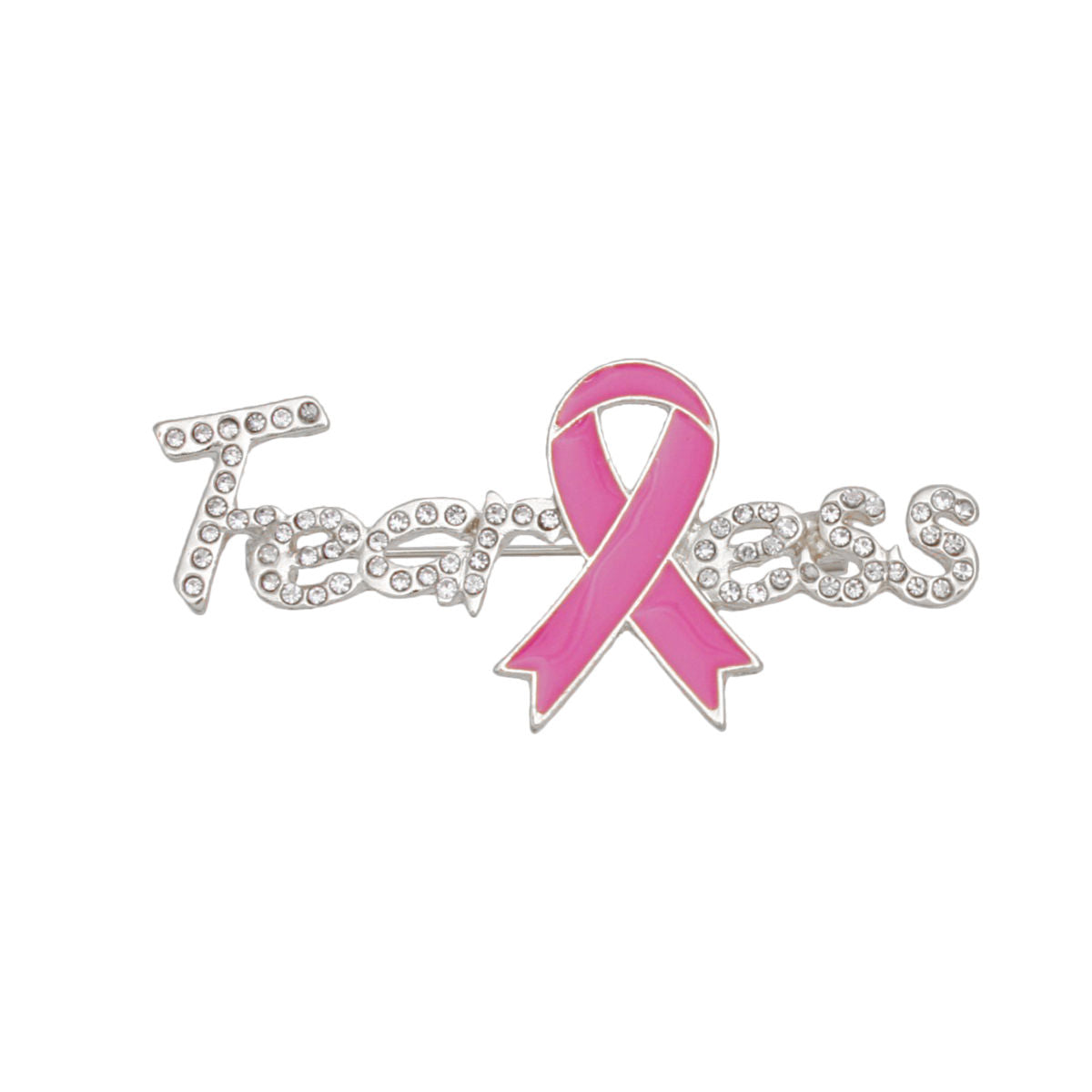 Breast Cancer Silver Fearless Pink Ribbon Brooch
