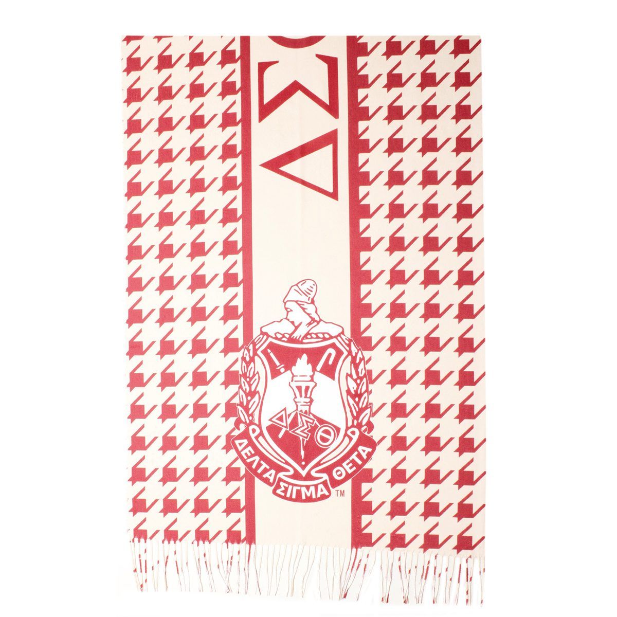 DST Sorority Crimson Cream Houndstooth Shawl Scarf