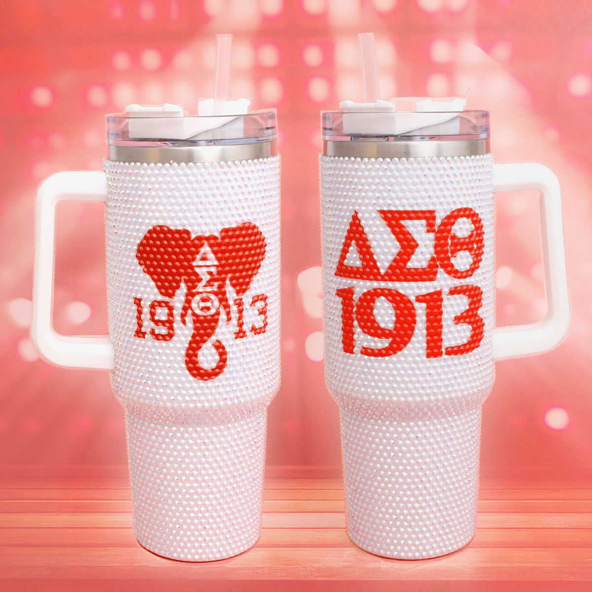 DST Sorority White Bling 40.5 oz Tumbler Cup