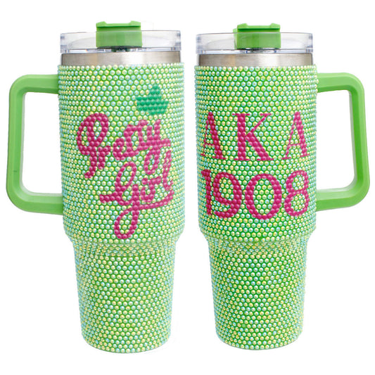 AKA Sorority Green Bling 40.5 oz Tumbler Cup