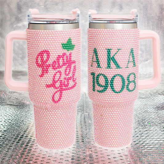 AKA Sorority Pink Bling 40.5 oz Tumbler Cup