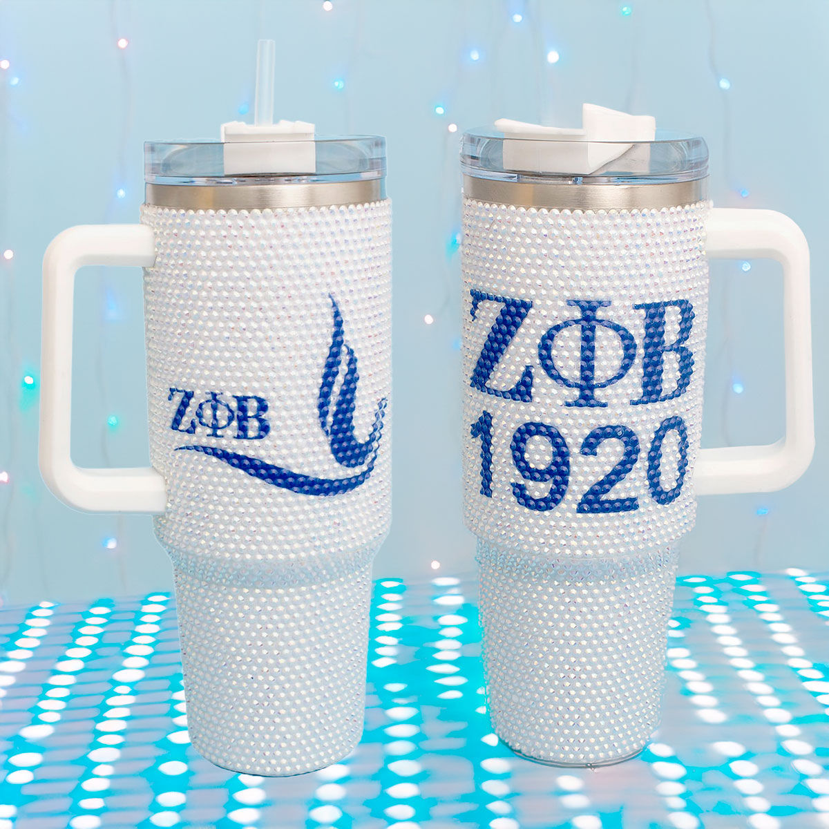 ZPB Sorority White Bling 40.5 oz Tumbler Cup