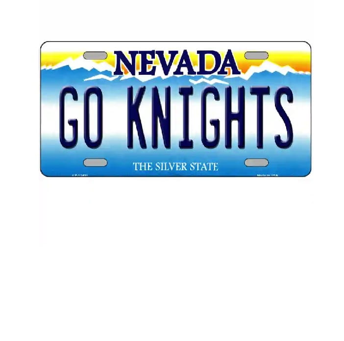 License plate with 'NEVADA GO KNIGHTS' text on a blue background