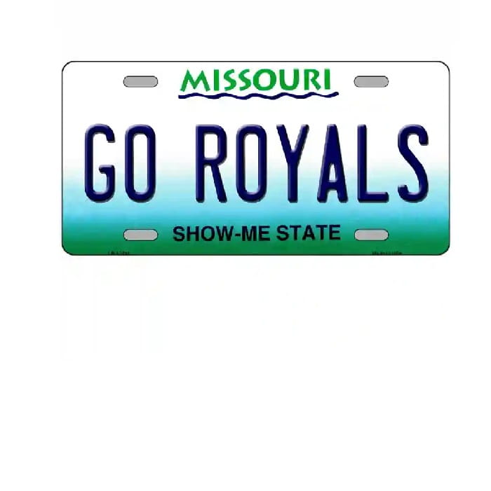 License plate with 'Missouri GO ROYALS' text on a white background