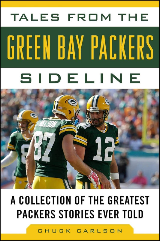 Book  'Tales from the Green Bay Packers Sideline' with players on the field.