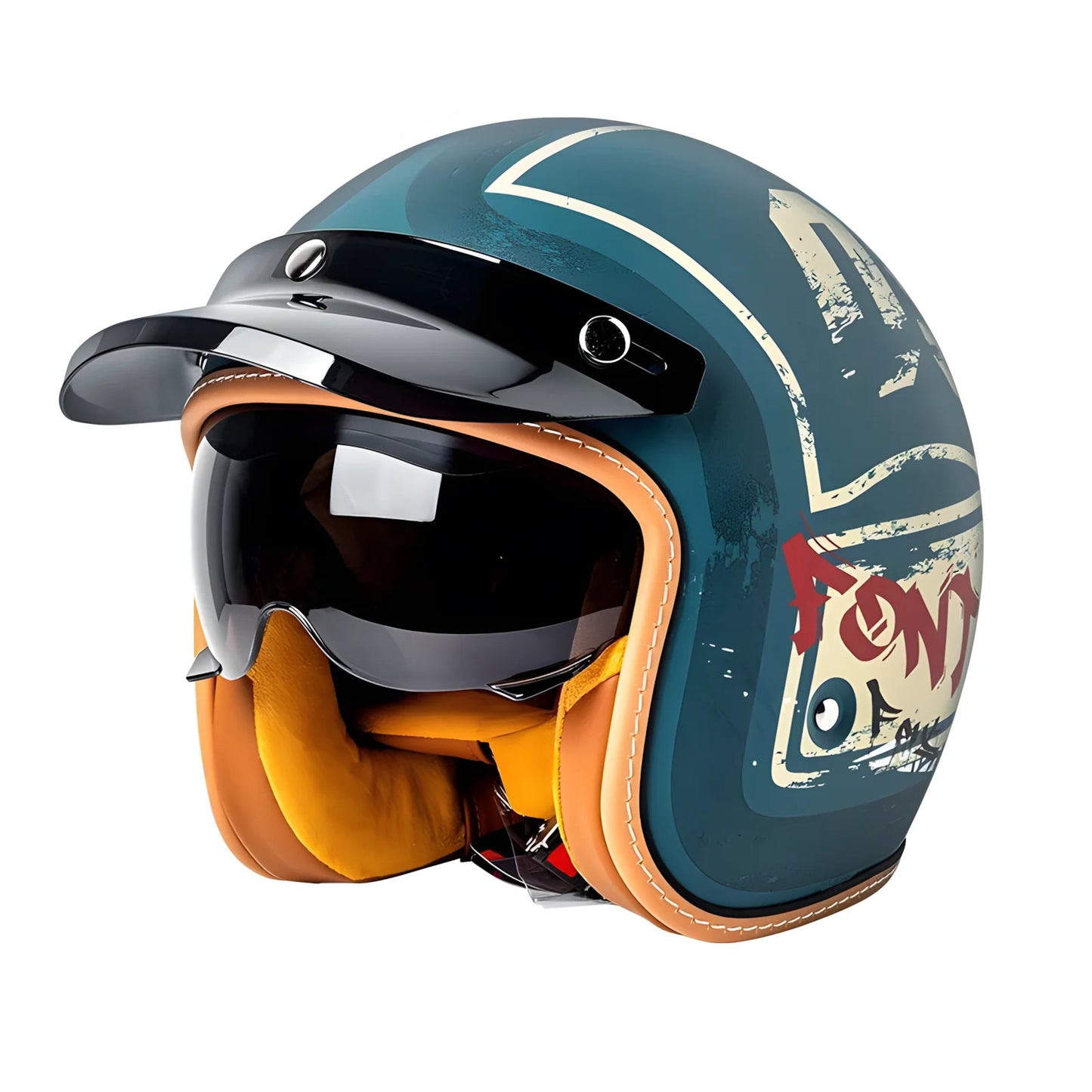 Motorcycle helmet with vintage design on a white background