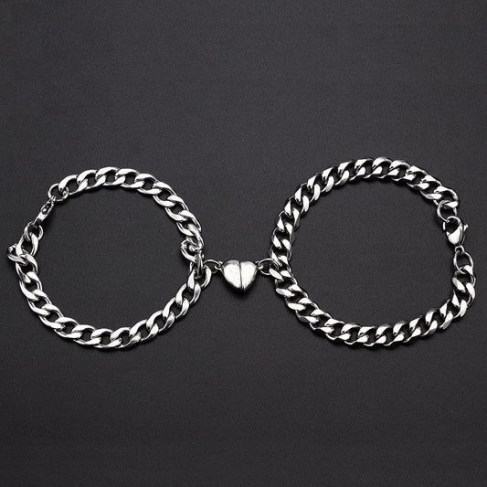 Heart Shaped Magnetic Stainless Steel Couple Bracelets Heart Charm Fashion Chain Bracelets Couples Matching Bracelets Promise Bracelet Stainless Steel Link Chain For Women Couples Love Bracelet