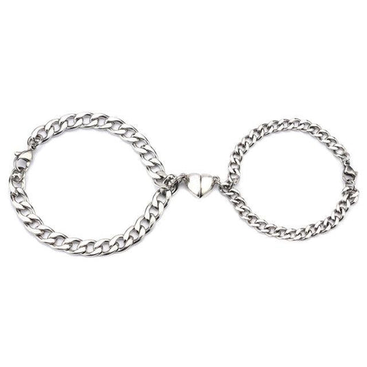 Heart Shaped Magnetic Stainless Steel Couple Bracelets Heart Charm Fashion Chain Bracelets Couples Matching Bracelets Promise Bracelet Stainless Steel Link Chain For Women Couples Love Bracelet