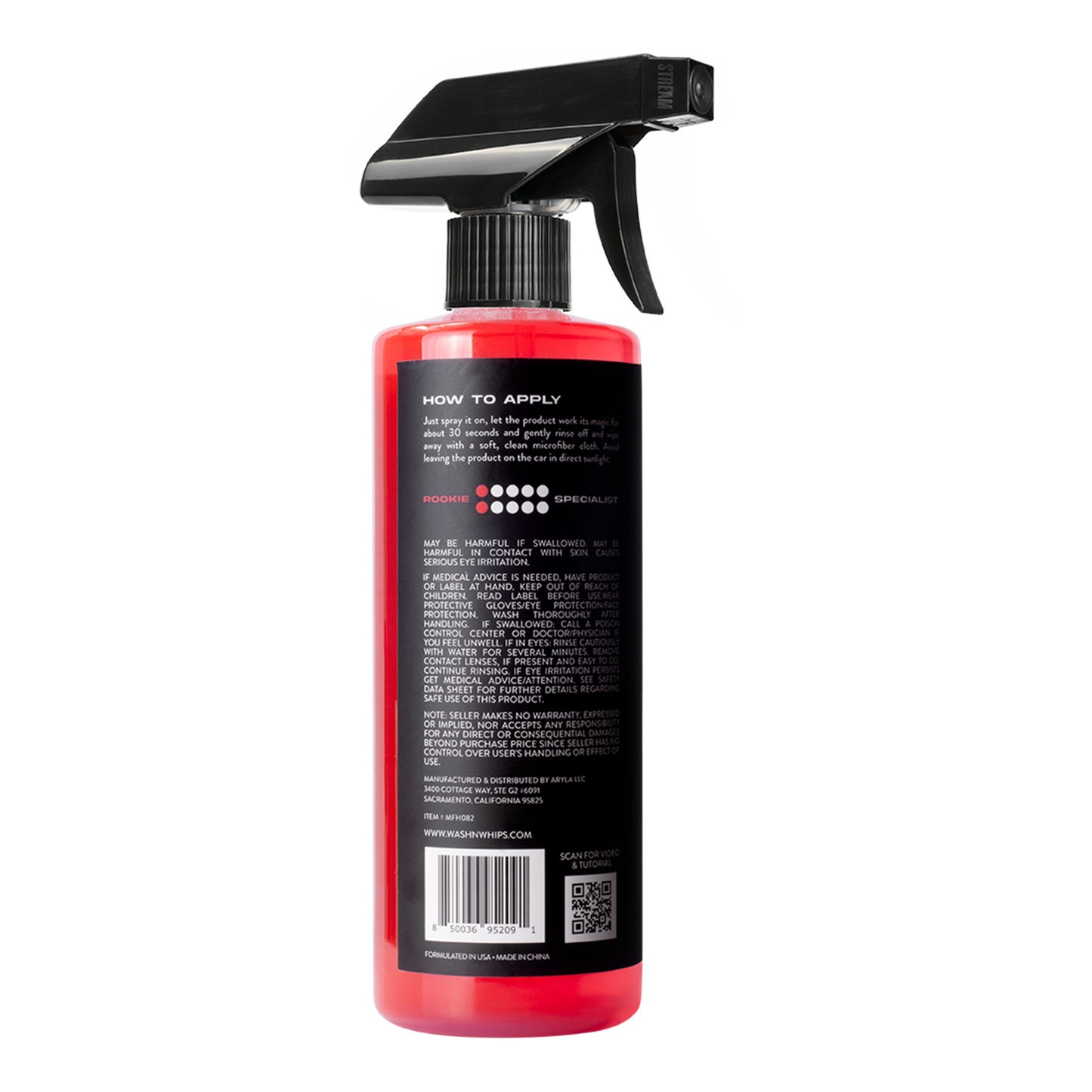 Red spray bottle with black nozzle on a white background