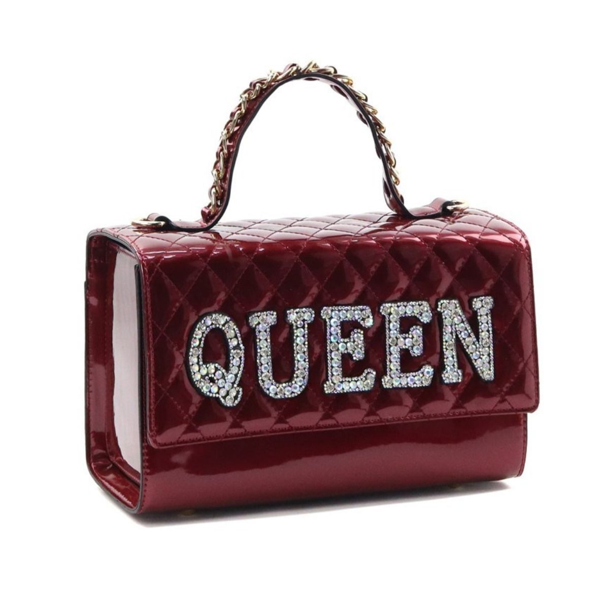 Shiny Maroon Quilted Queen Satchel Set