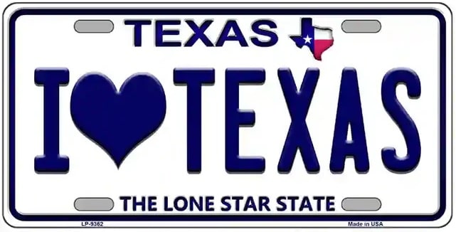 I Love Texas Novelty Metal License Plate