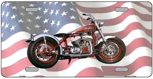 Indian Motorcycle over American Flag License Plate