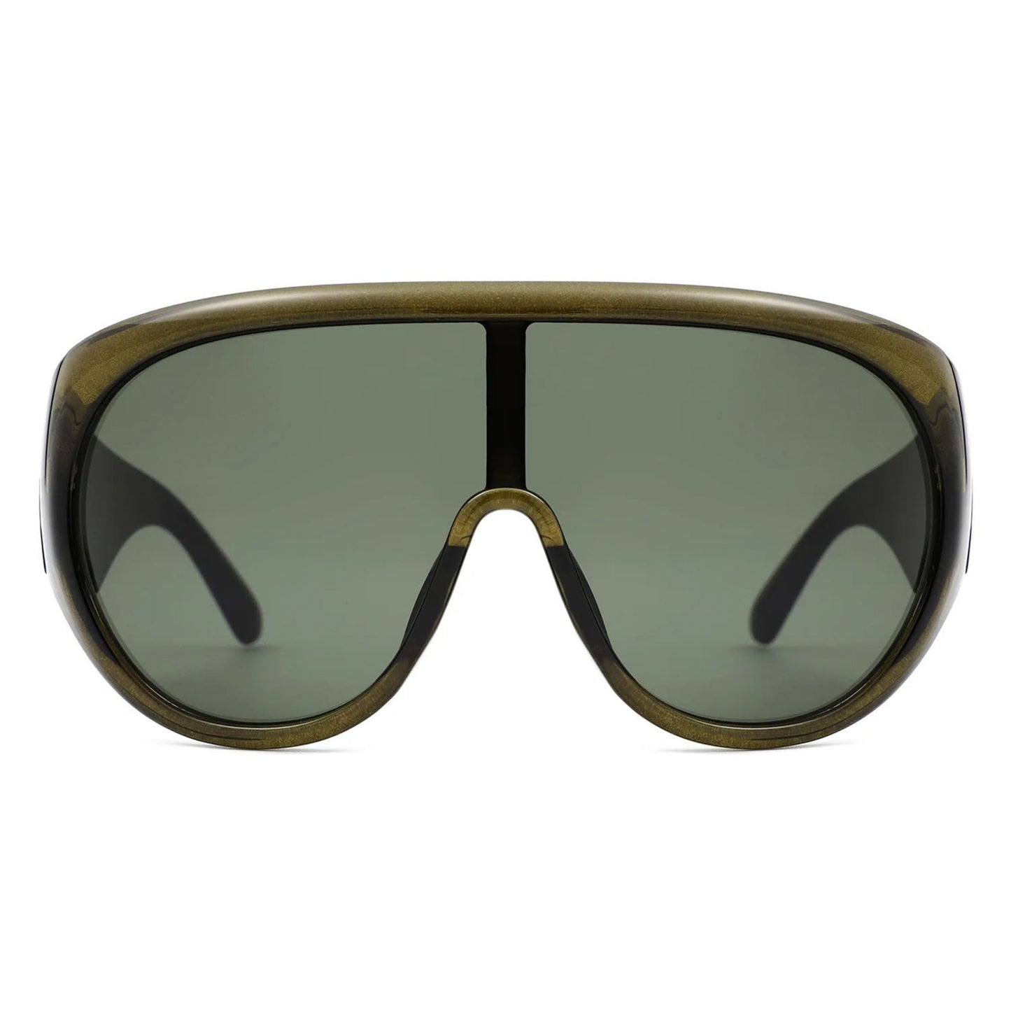Sunglasses Green Retro Rounded Visor for Women