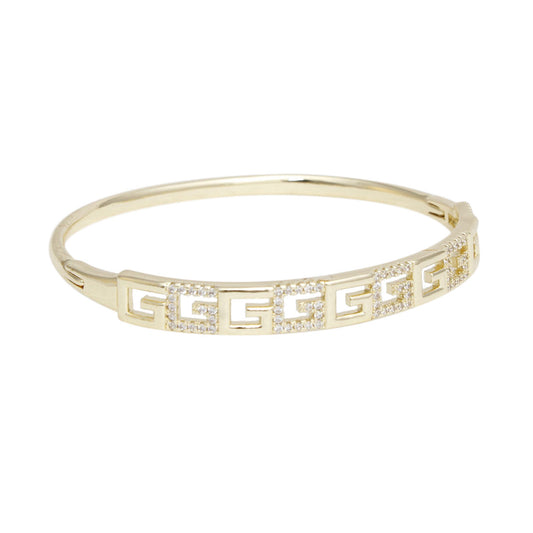 Bangle Sleek Classic Greek G Pave Gold Bracelet
