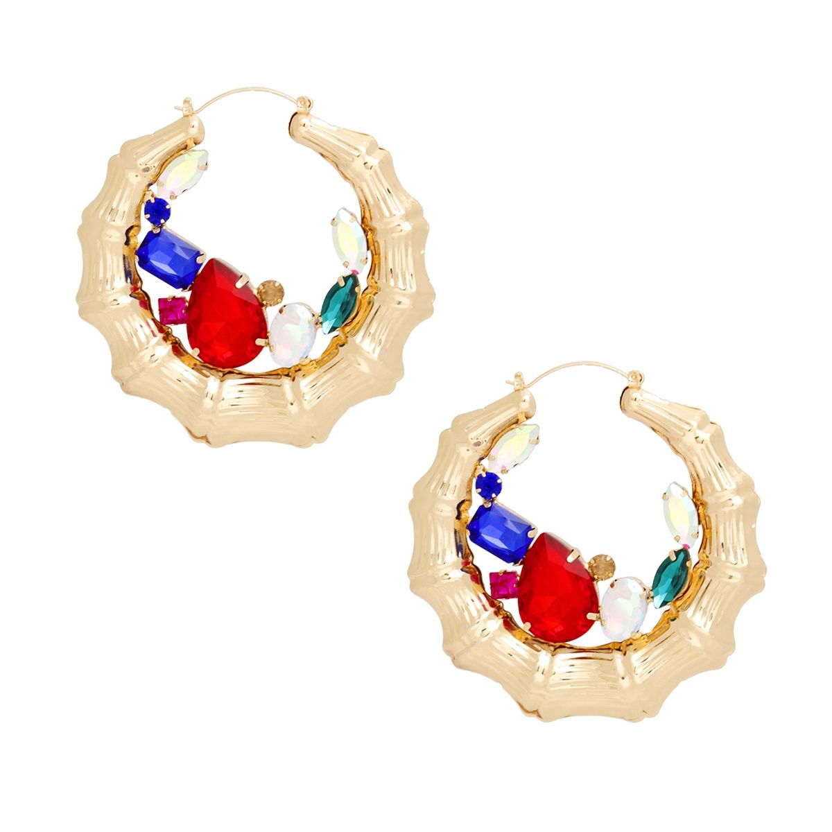 Hoops Gold Bamboo Radiant Crystal Earrings