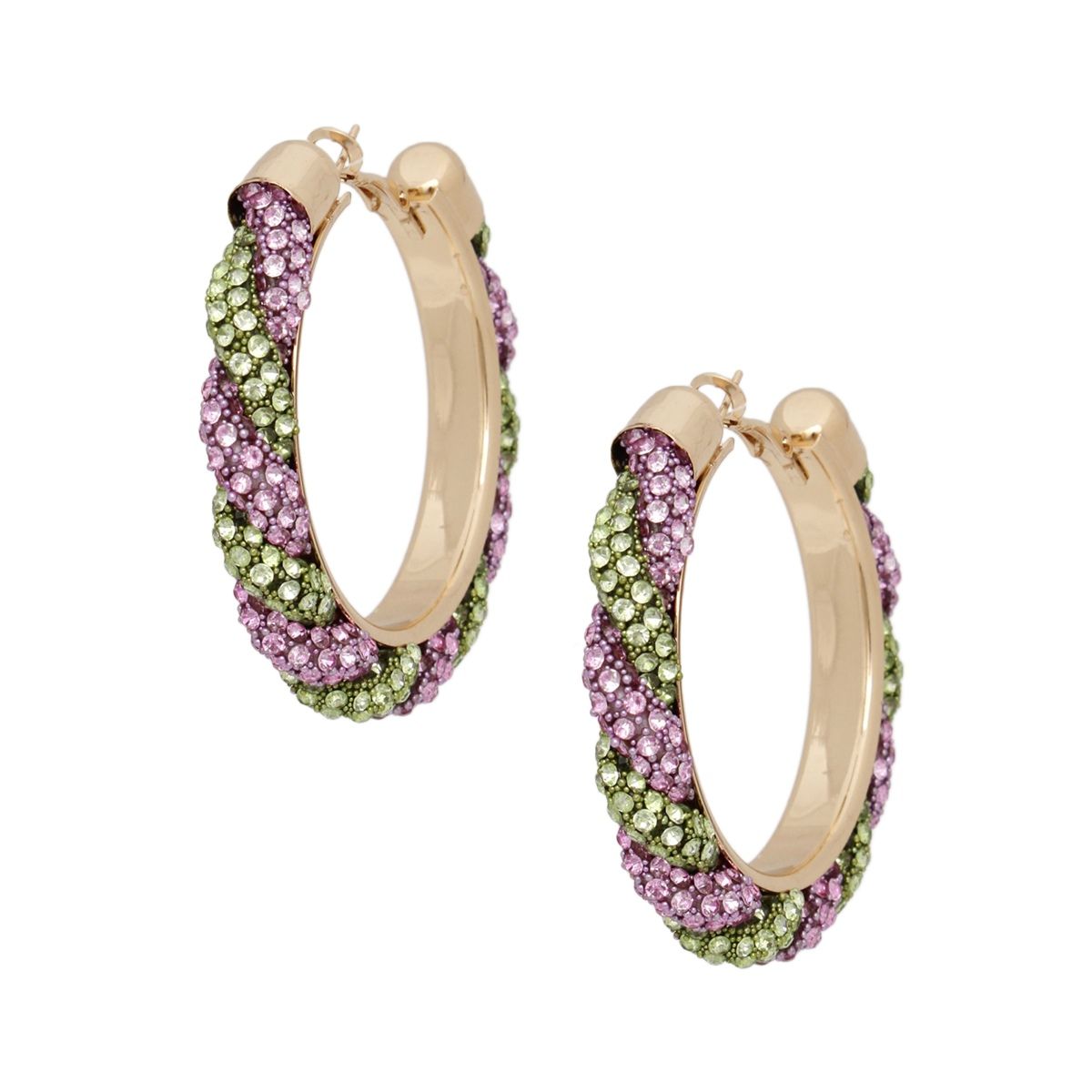 AKA Vibrant Pink Green Twisted Tube Hoop Earrings