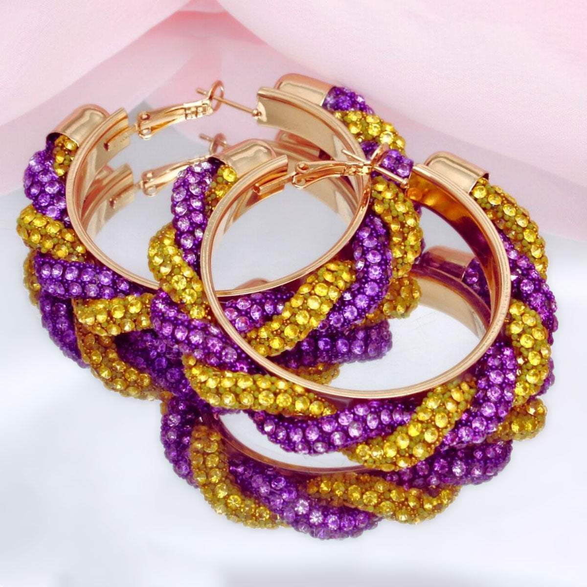 Omega Psi Vibrant Purple Gold Twisted Tube Hoops