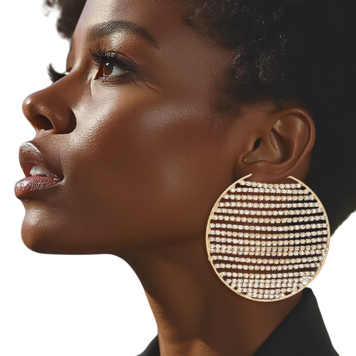 Hoop Linear Rhinestone Sparkle Gold Earrings