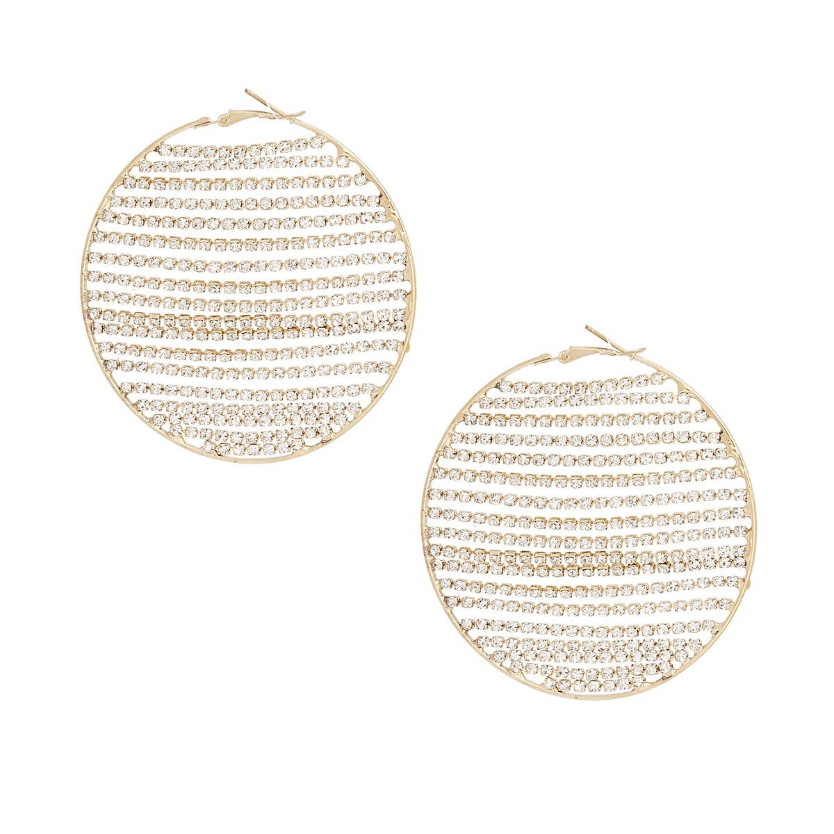 Hoop Linear Rhinestone Sparkle Gold Earrings