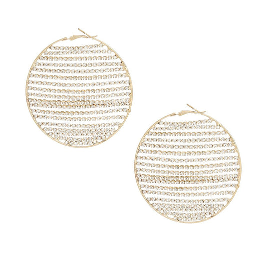 Hoop Linear Rhinestone Sparkle Gold Earrings