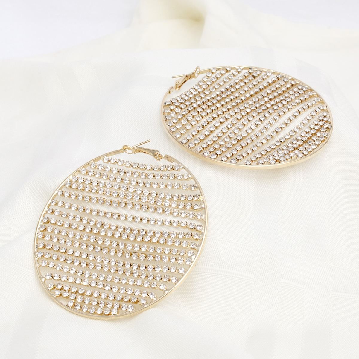 Hoop Linear Rhinestone Sparkle Gold Earrings