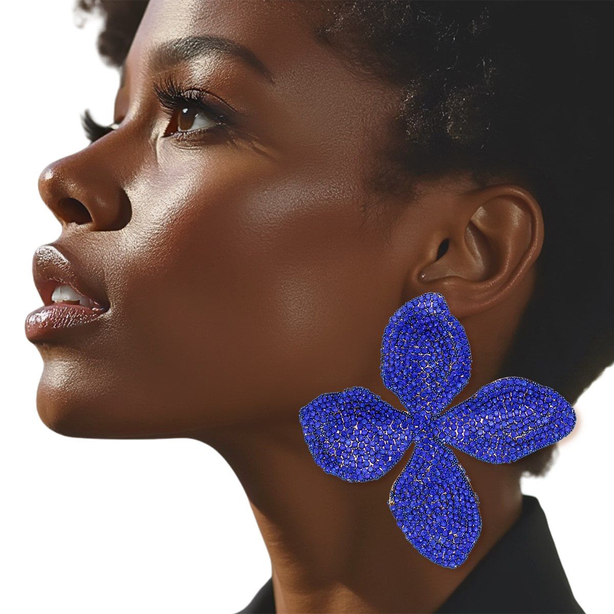 Stud Brilliant Blue Dimensional Flower Earrings