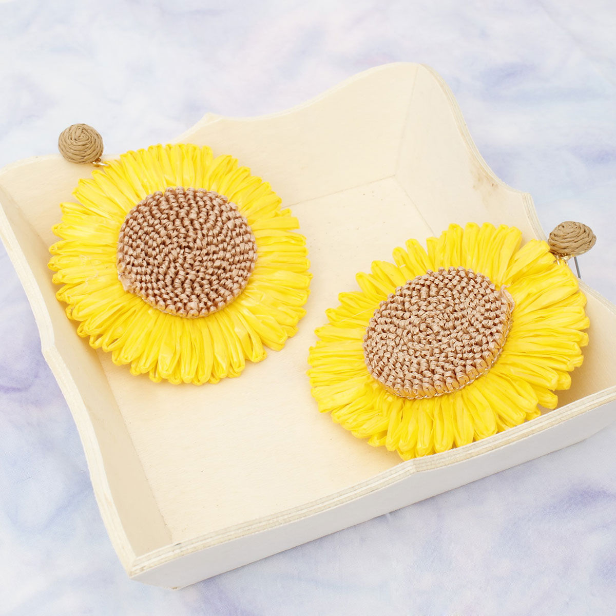 Drop XL Playful Yellow Raffia Sunflower Earrings