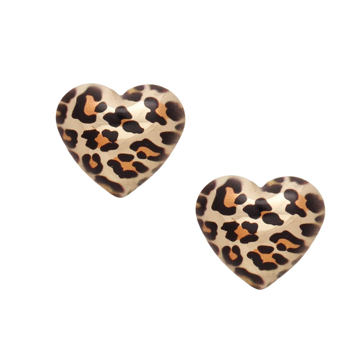 Stud Gold Leopard Fierce Domed Heart Earrings