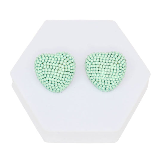 Stud Pastel Mint Domed Heart Dazzling Earrings