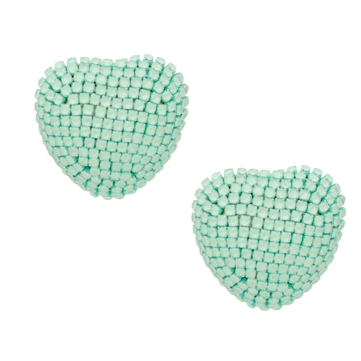 Stud Pastel Mint Domed Heart Dazzling Earrings