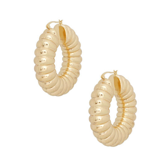 Hoop Gold Chunky Bubble Ribbed Heavy Earrings