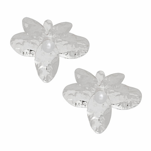 Stud Large Sculpted Petal Silver Flower Earrings