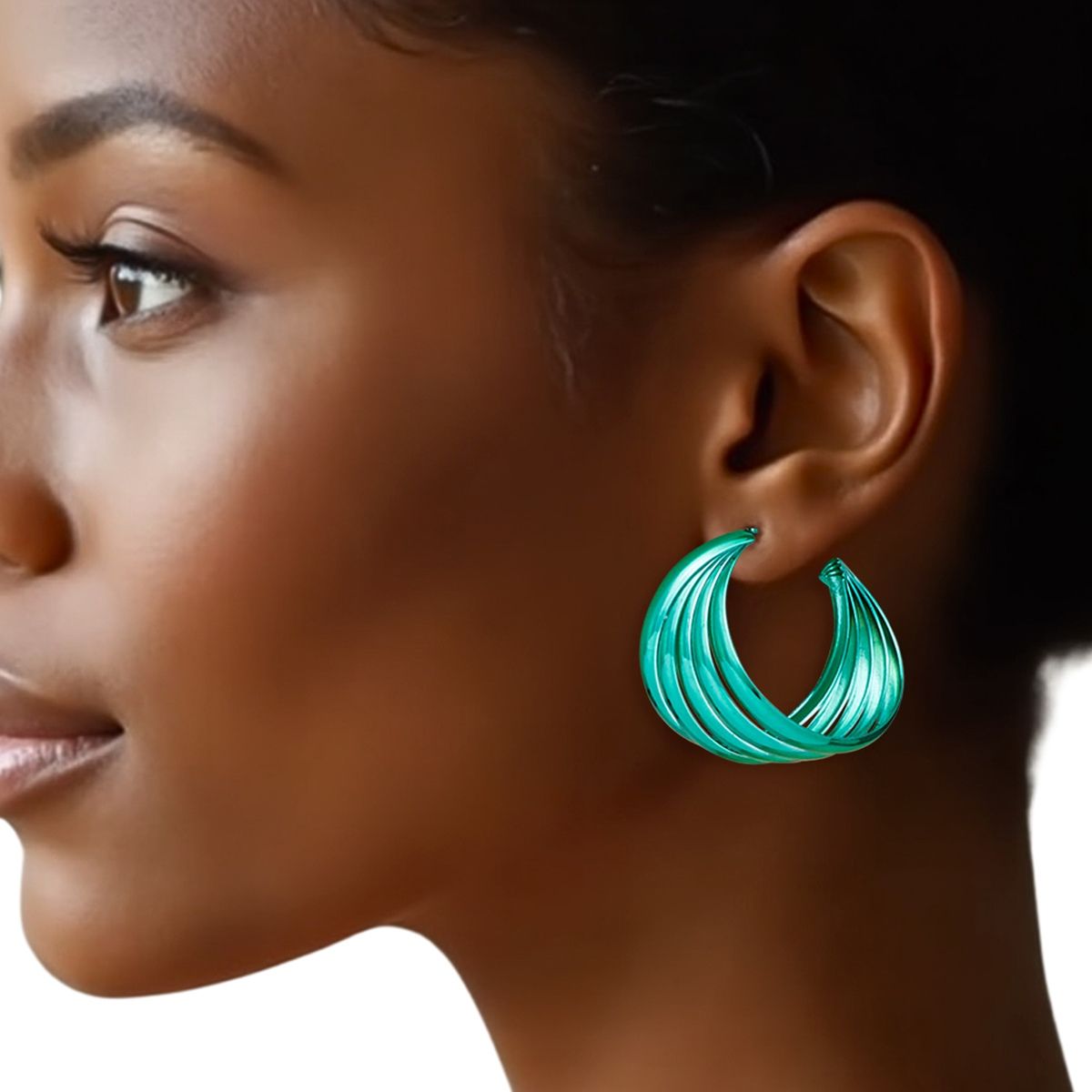 Hoop Green Wide Stacked Metal Earrings for Women