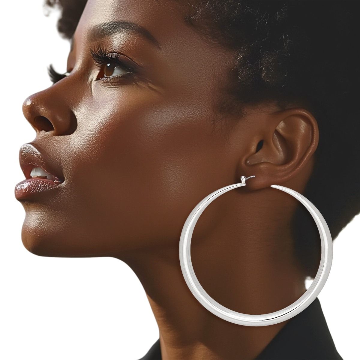 Hoop Sleek Silver Graduated Design Earrings Women