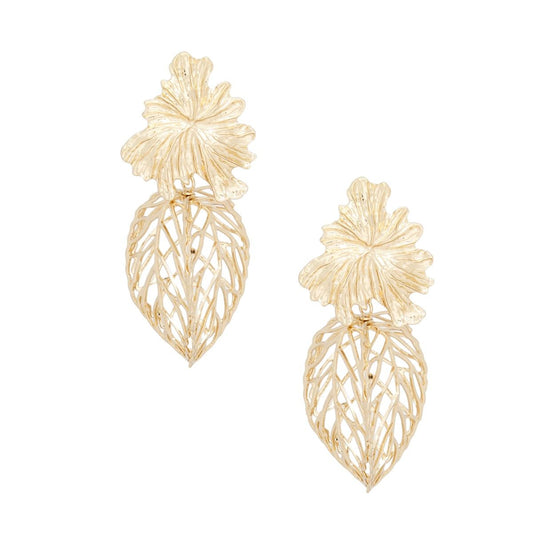 Drop Architectural Gold 3D Caged Leaf Earrings