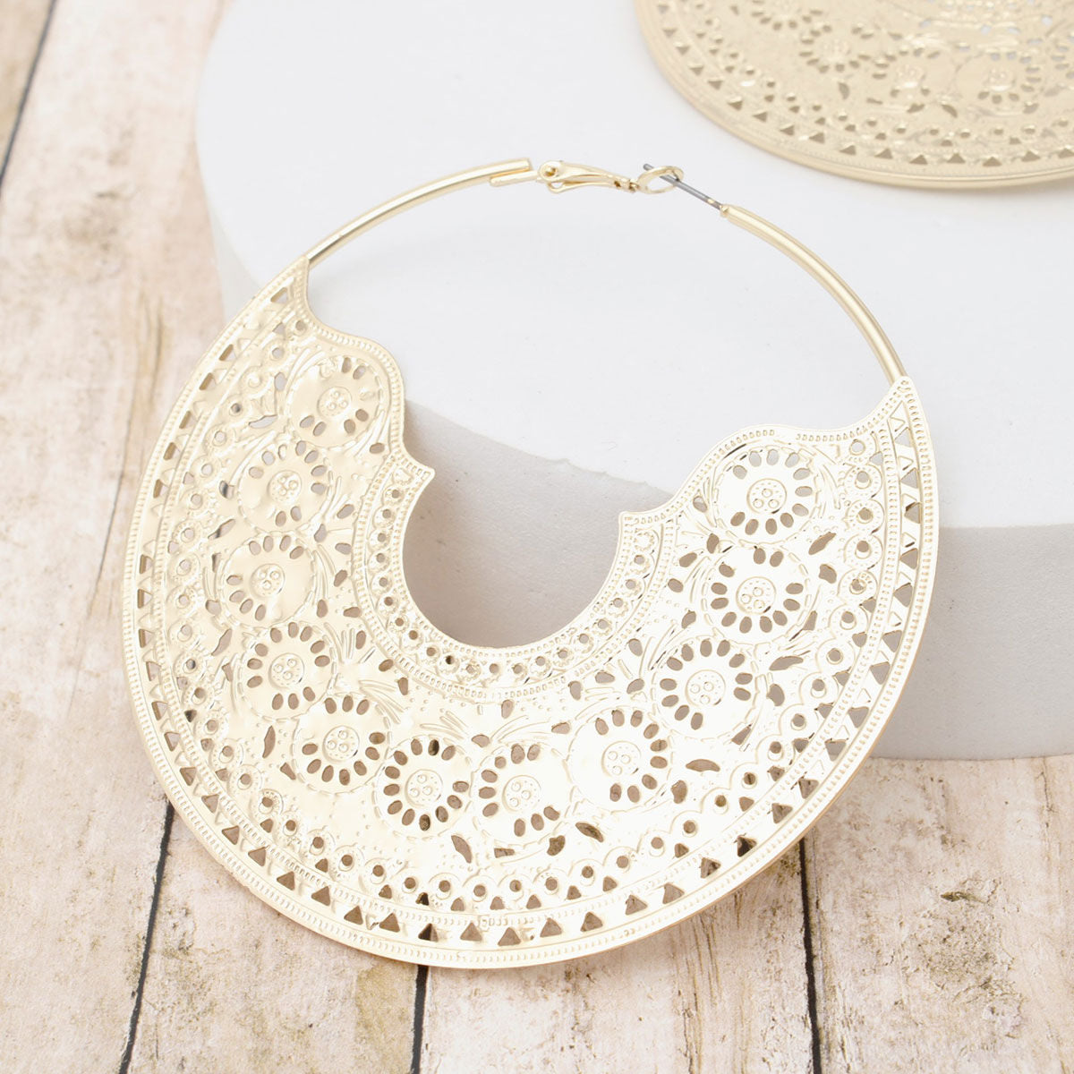 Hoop Intricate Filigree Large Boho Gold Earrings