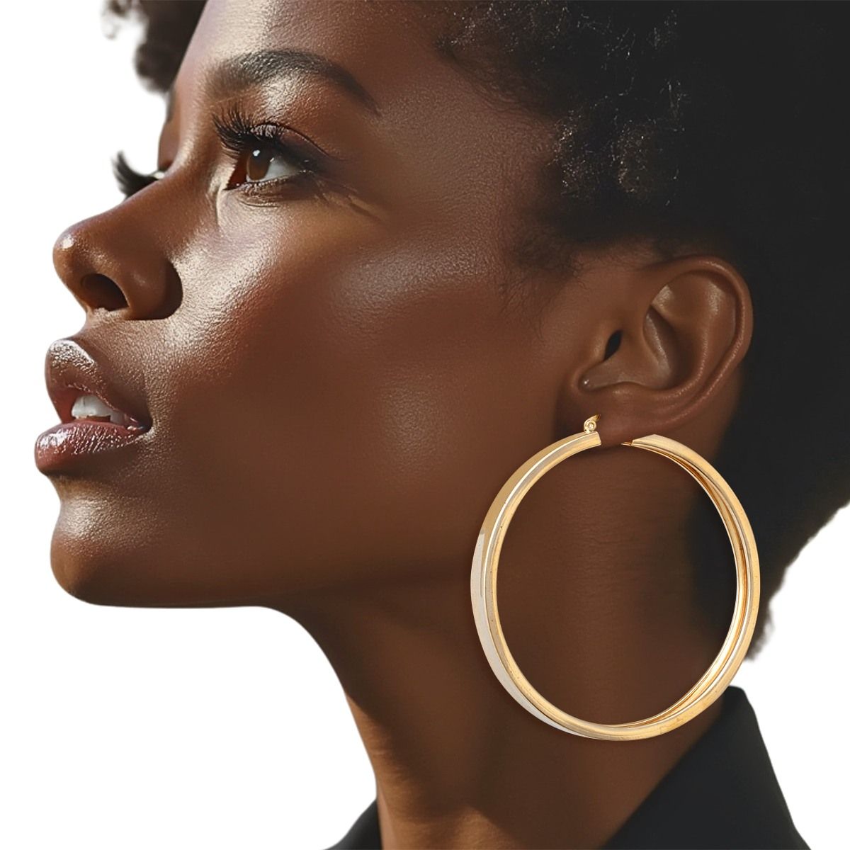 Hoop Gold Modern Flat Metal Wide Design Earrings