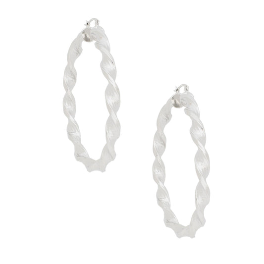 Hoop Silver Twisted Greek Key Earrings for Women