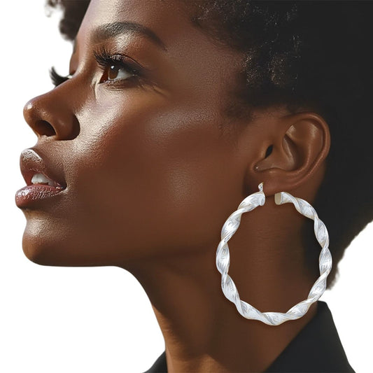 Hoop Silver Twisted Greek Key Earrings for Women