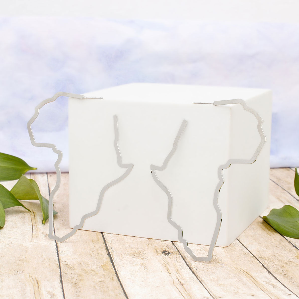 Hoop Modern Silver Africa Outline Earrings Women