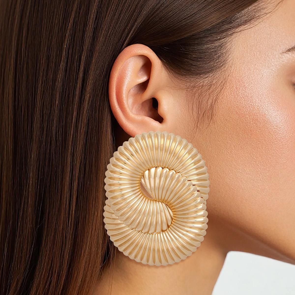 Stud Large Twisted Spiral Gold Large Earrings