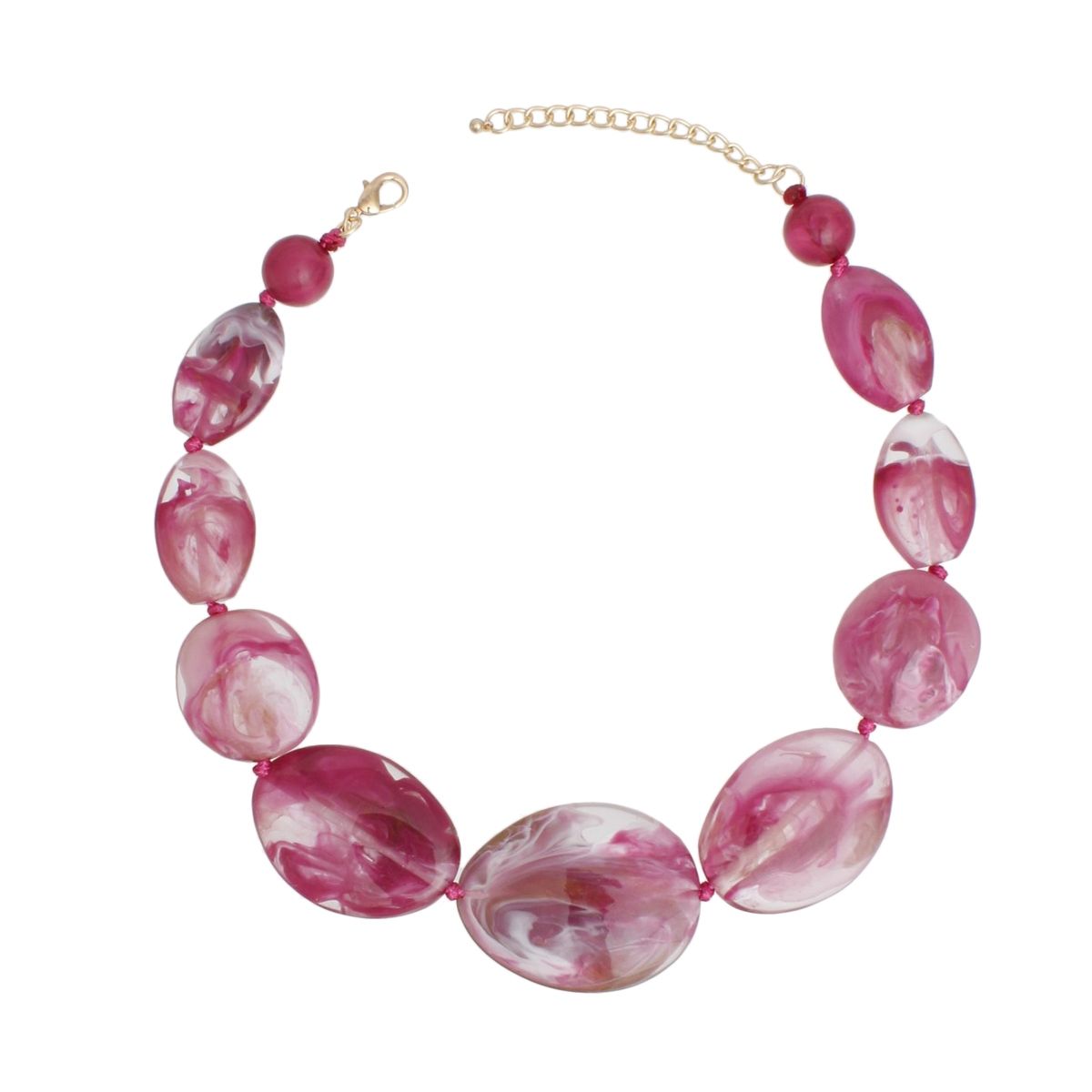 Collar Dark Pink Marbled Chunky Oval Bead Necklace