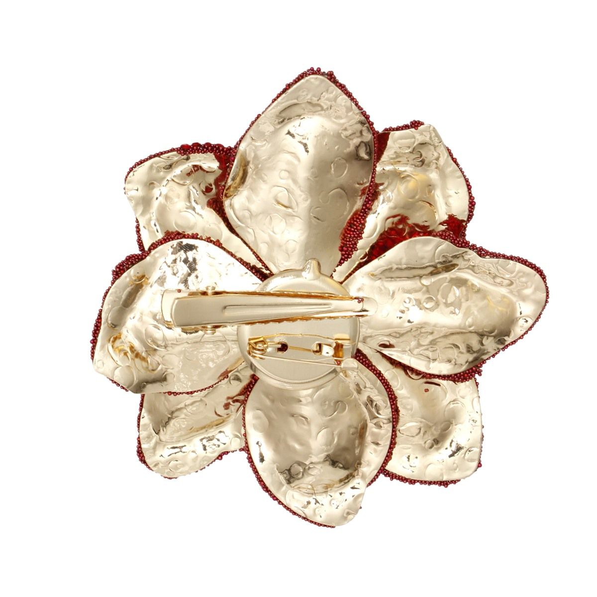 Brooch Handcrafted Brilliant Red Flower Pin Clip