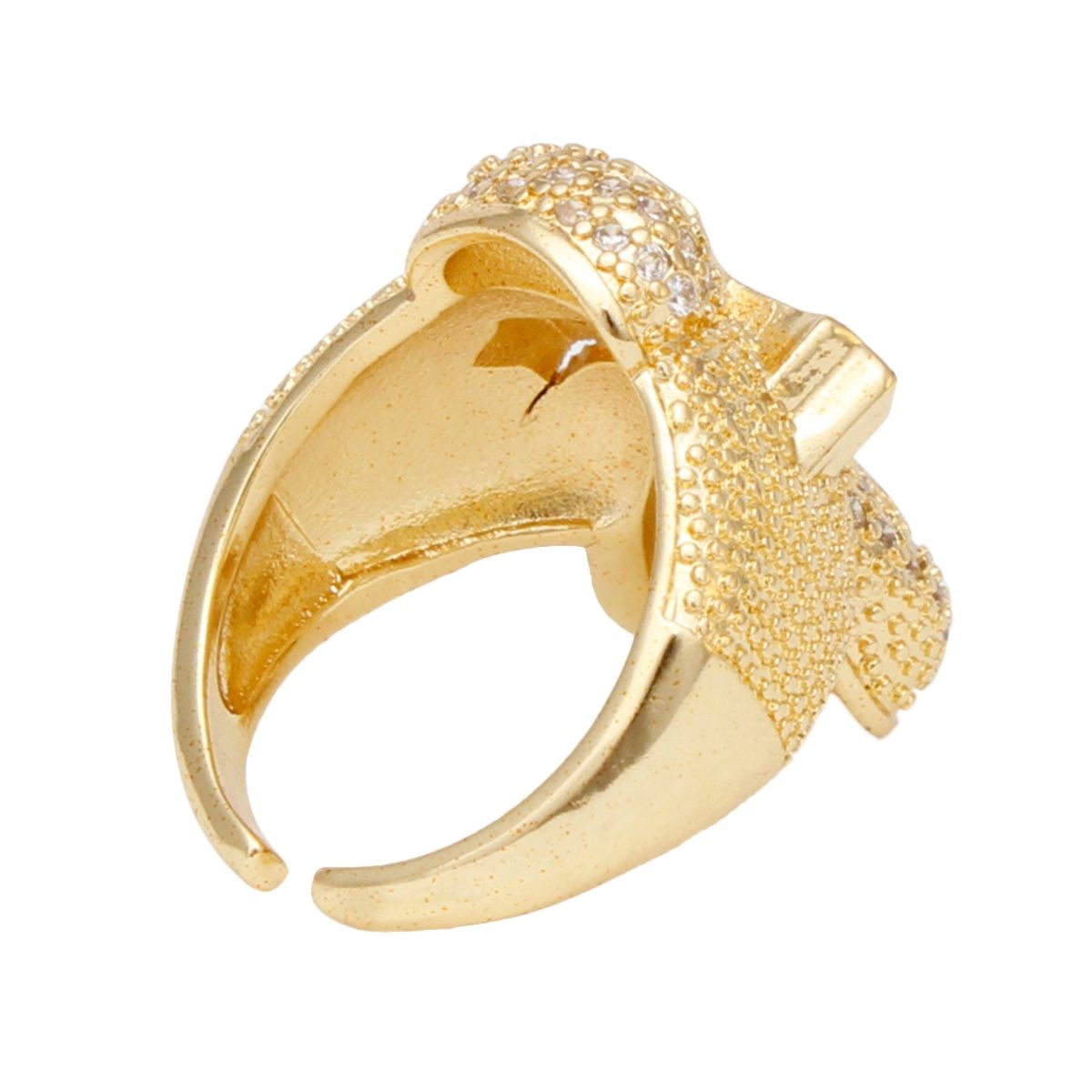 Cocktail Artisan Luxe Gold Brass CZ Cross Ring