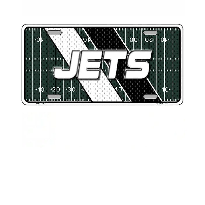 License plate with 'JETS' text on a football field design