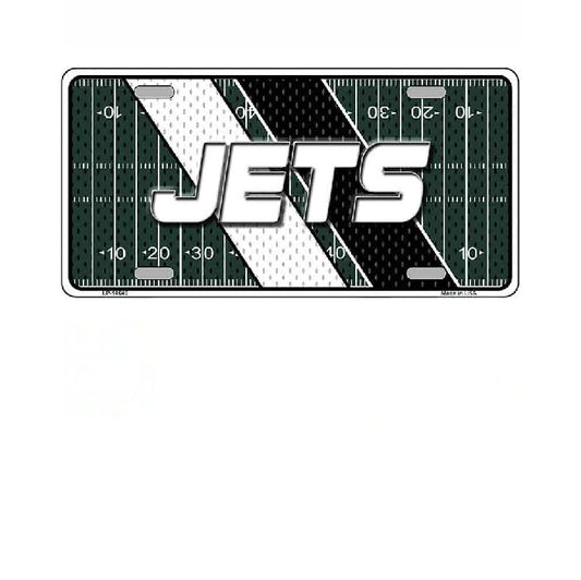 License plate with 'JETS' text on a football field design